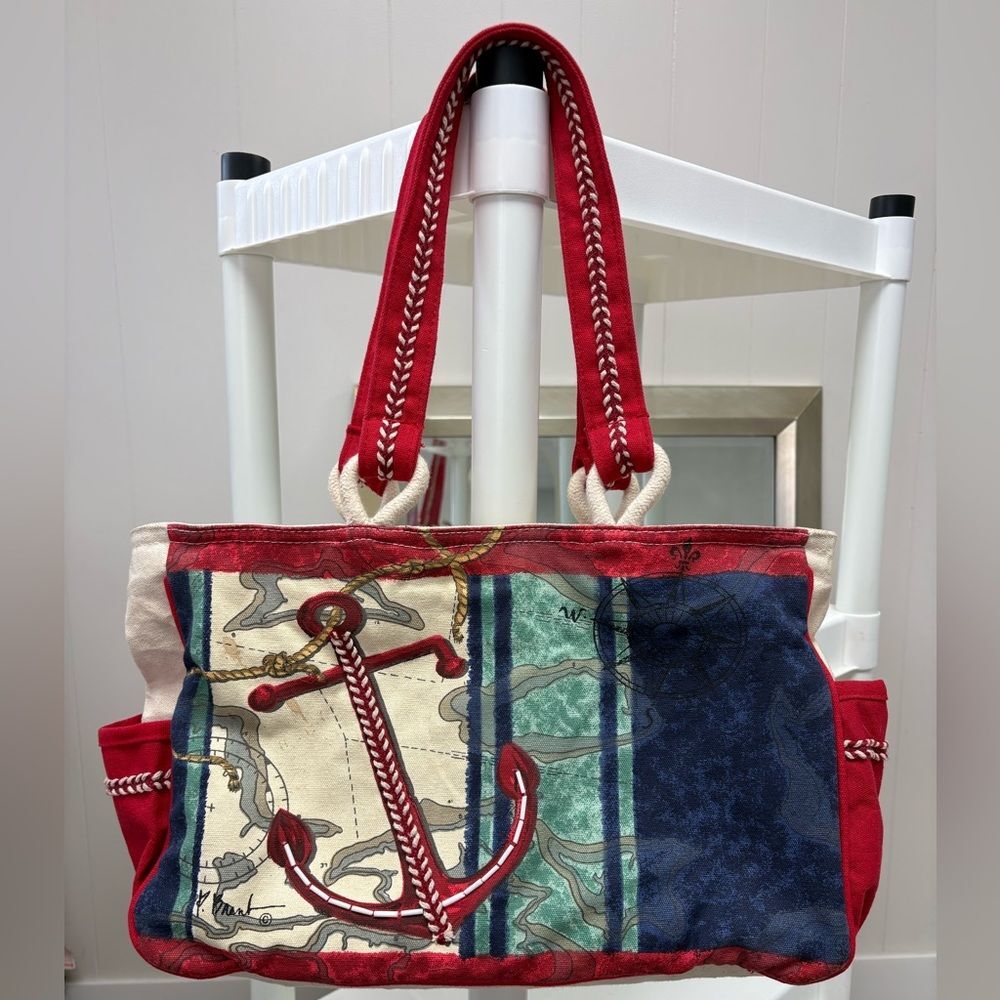 Paul Brent Limited Edition Canvas Nautical Embroidered Tote Bag Anchor Map